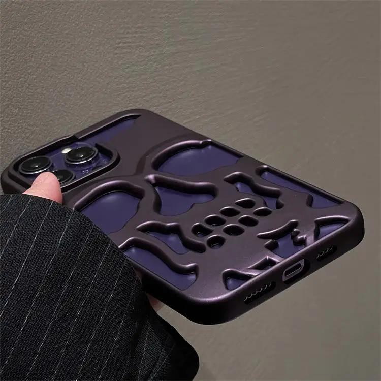 Luxo esqueleto crânio caso para iphone 11 12 13 14 15 pro max casos de telefone à prova de choque capa traseira câmera proteção completa oco funda
