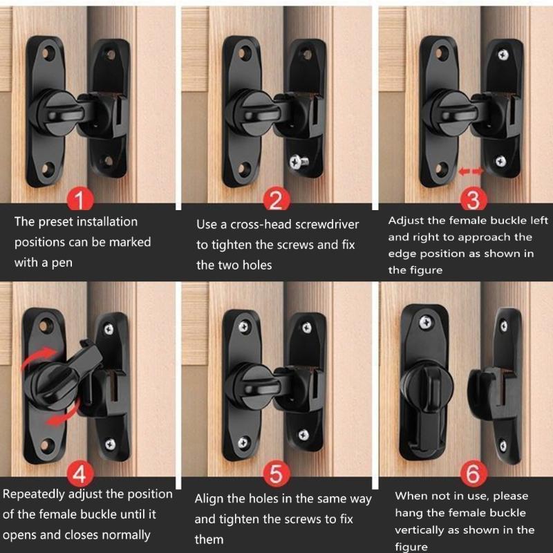 Zámky na posuvné dveře 90/180 stupňů Bez vrtání Bezpečnostní zámek posuvných dveří Flip zámek dveří ze zinkové slitiny Bezpečnostní kování Dlouhotrvající