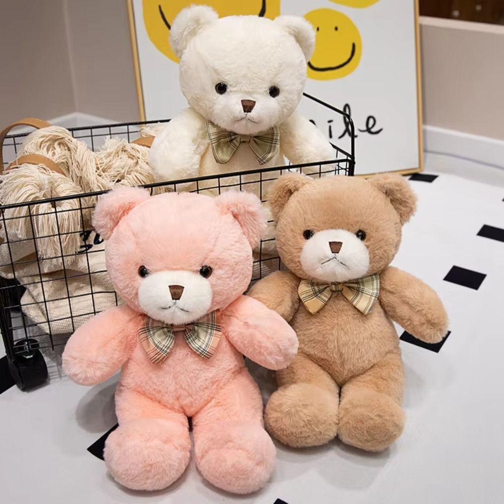 Fluffy Colorful Bow Tie Bear Doll Soft Animal Bear Doll Pillow  Decorate Present