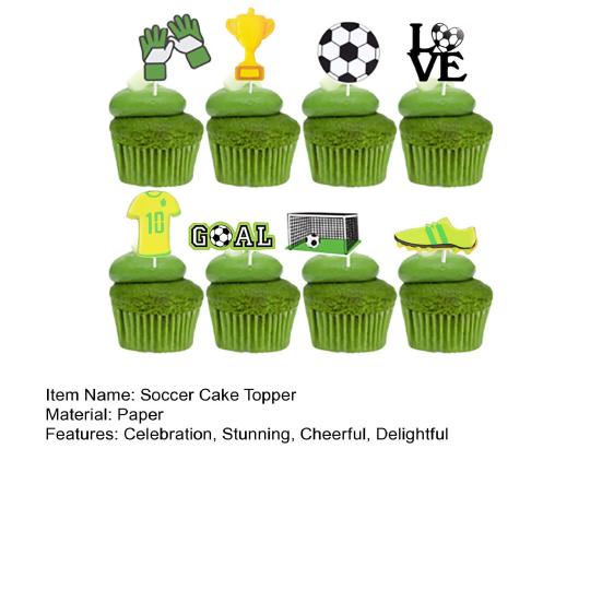 8 Pcs Soccer Cake Topper Decoration, Soccer Ball Goal Shoe Cupcake Topper for Sport Theme Birthday Party Supplies