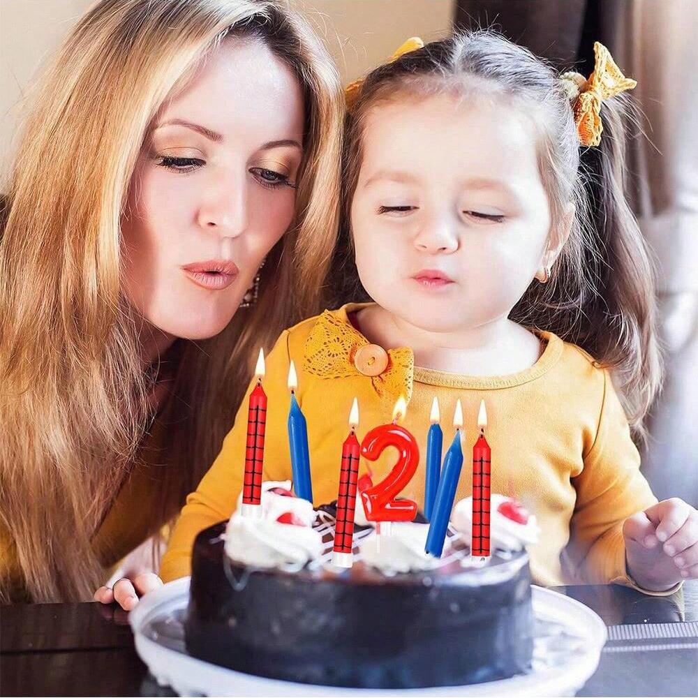 6 Spider Themed Birthday and Number 0-9 Candle Set Spider Themed Male and Female Birthday Decorations Candle Cake Top Cover Spid