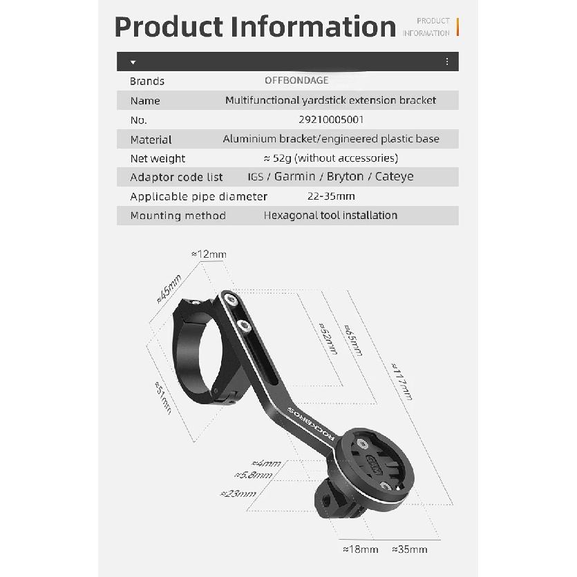 OFFBONDAGE Bicycle Light Holder Aluminum Bike Lamp Bracket HD3-1000 Gopro Mount IGS / Garmin / Bryton / Cateye Computer Holder