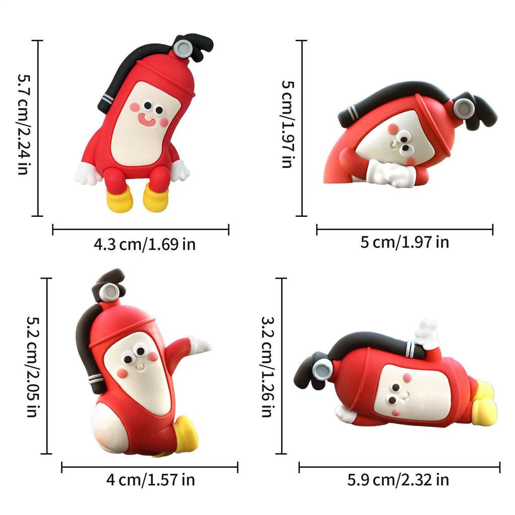 Cute Car Ornaments Car Center Console Display Screen Decor 4 Pieces Fires Extinguisher Shape Central Control Screen Decor Figure
