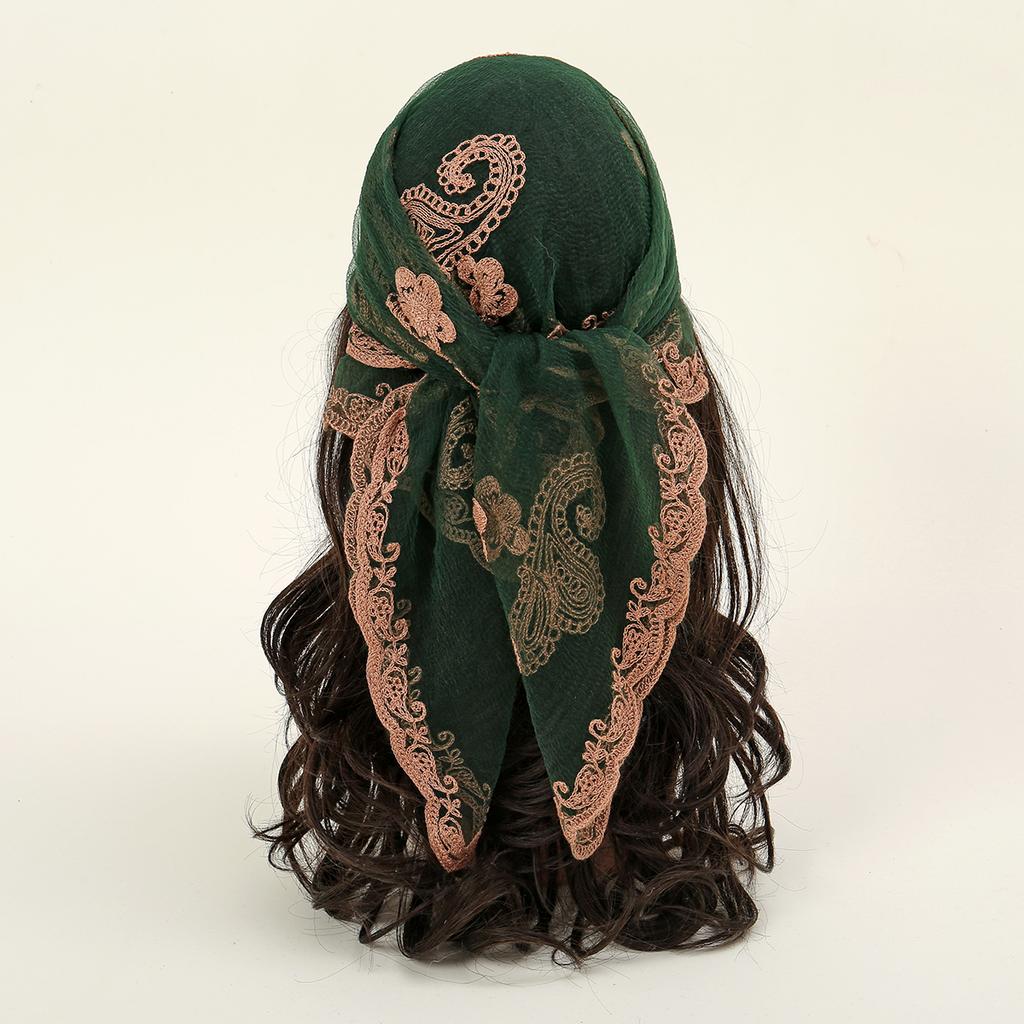 New Embroidery Lace Veil Scarf Lace Square Bandanas Style Embroidery Floral Headband Net Breathable Hijab Through Headscarf Wrap