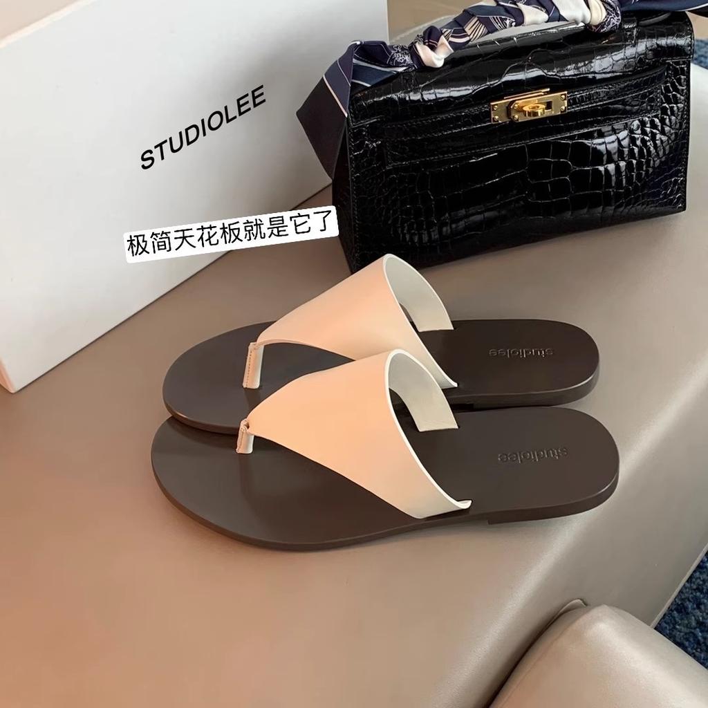 Spot Second Hair! Grape Mother Same Shoes Italian Fashion Versatile Simple Triangular Toe Flat Slippers Women's Summer