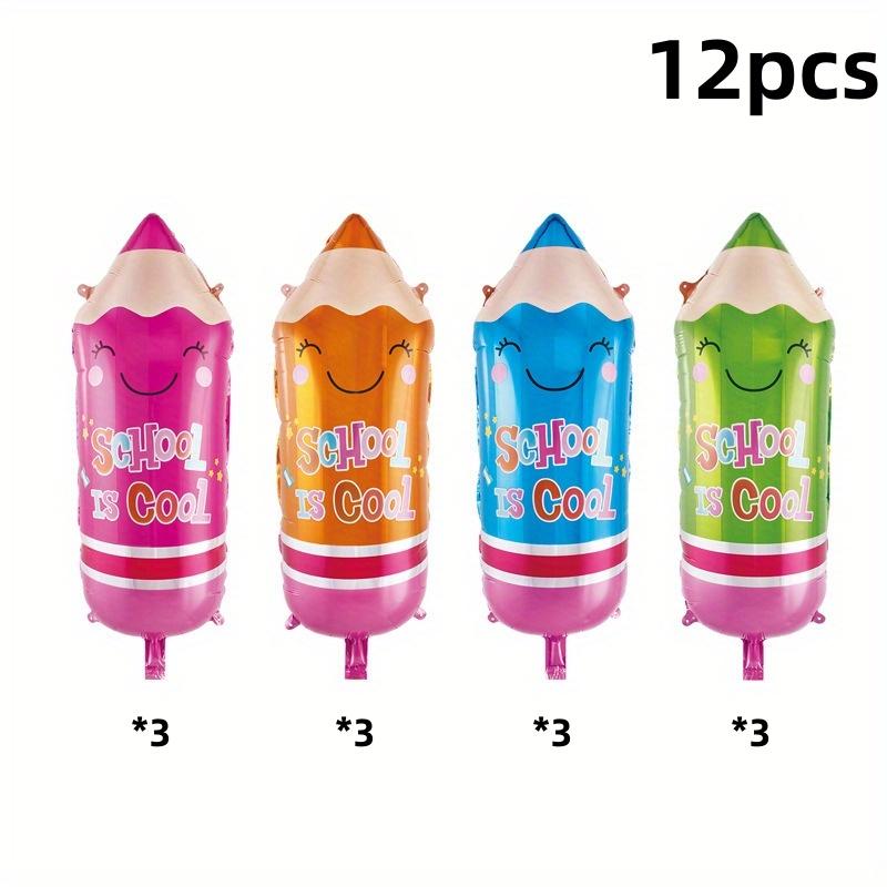 4/8/12PCS Cartoon Pencil-shaped Aluminum Foil Balloons - The School Is So Cool, Campus Decoration for The Back-to-school Season