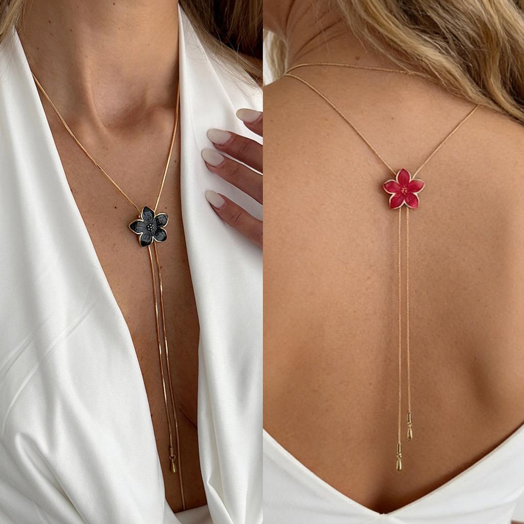 Dulce Fresco Colorido Gota de Aceite Aleación Flor Collar, Cadena de Hueso de Serpiente de Metal Ajustable Joyería Para Mujeres