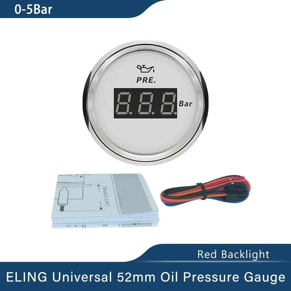 ELING Waterproof Universal 52mm Oil Pressure Gauge 5Bar 0-75Psi 10Bar 0-145Psi with Red Backlight 9-32V for Car Truck Boat Yacht