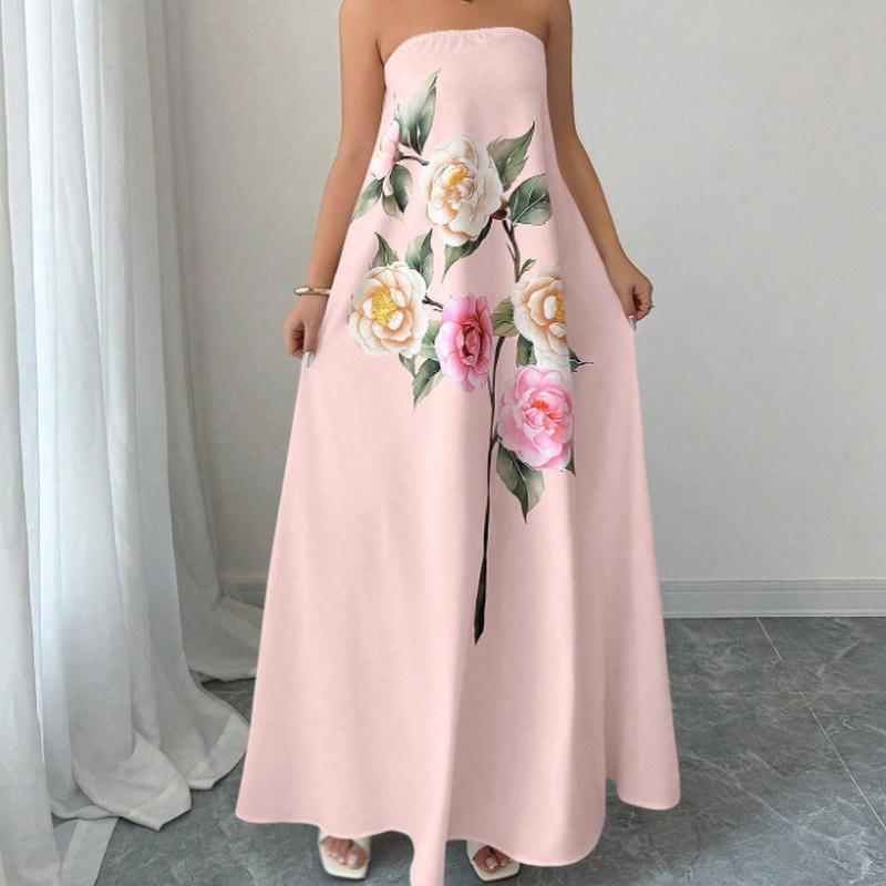 Summer European Style Fashion Casual Print Maxi Dress Women Clothing