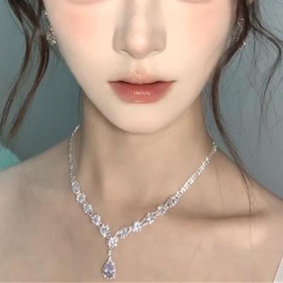 Super Flash Full Diamond Zircon Water Drop Fringed Necklace Female Niche Design Collarbone Chain Celebrity Match