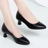 Women's Spring and Autumn Professional Shoes Genuine Leather Soft-Soled Work Shoes Black Mid-Heel Chunky Heel Comfortable Leather Shoes