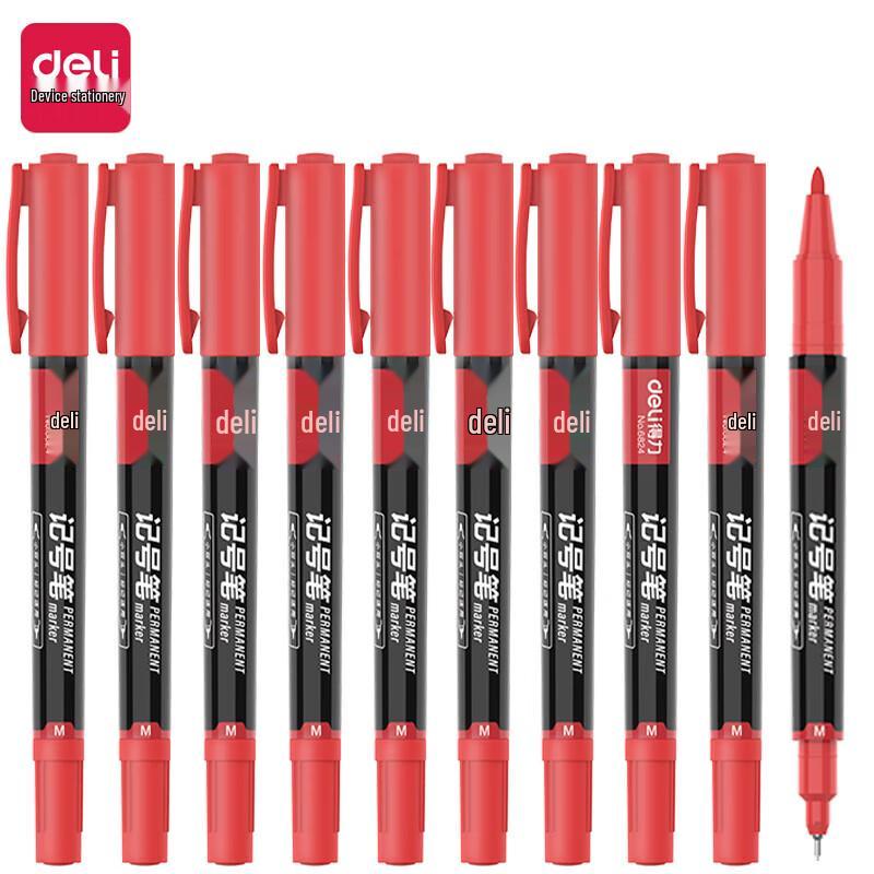 Deli Dual-Head Oil-Based Marker Pen красный