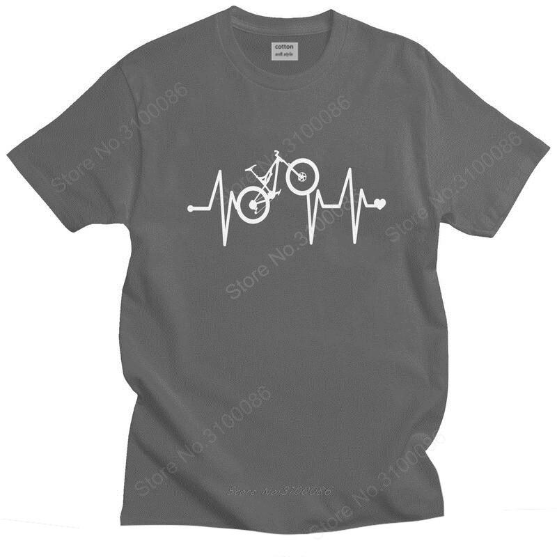 Classic Mountain Bike Heartbeat T Shirt Men Short Sleeve MTB Bicycle Tshirts Printed Tee Pure Cotton Oversized Tshirts Merch