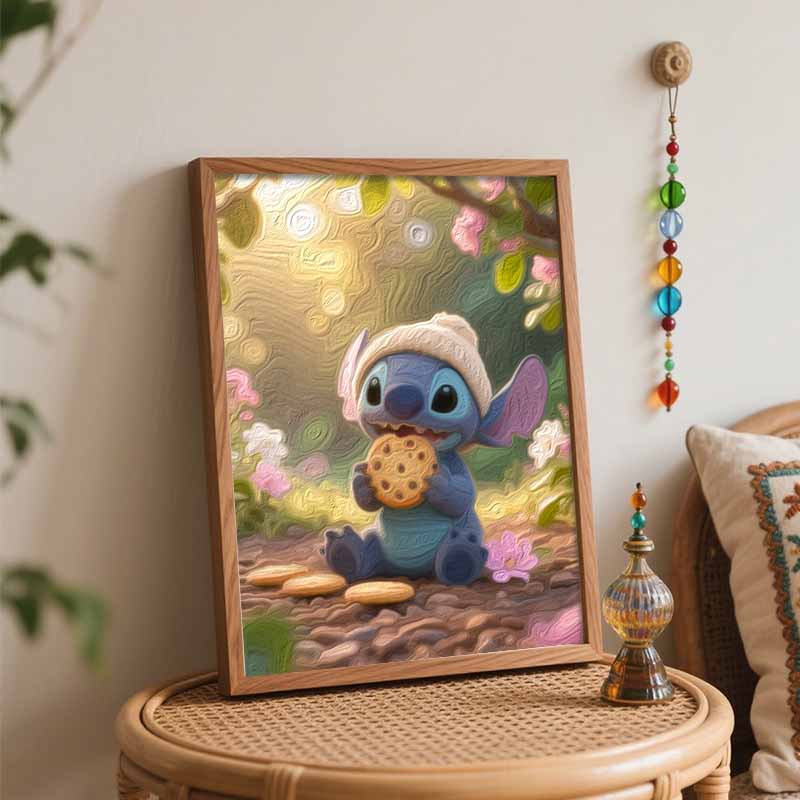 Disney Stitch Eating Cookie Oil Painting Digital Painting Art Kit Handmade Diy Gifts Home Decorations
