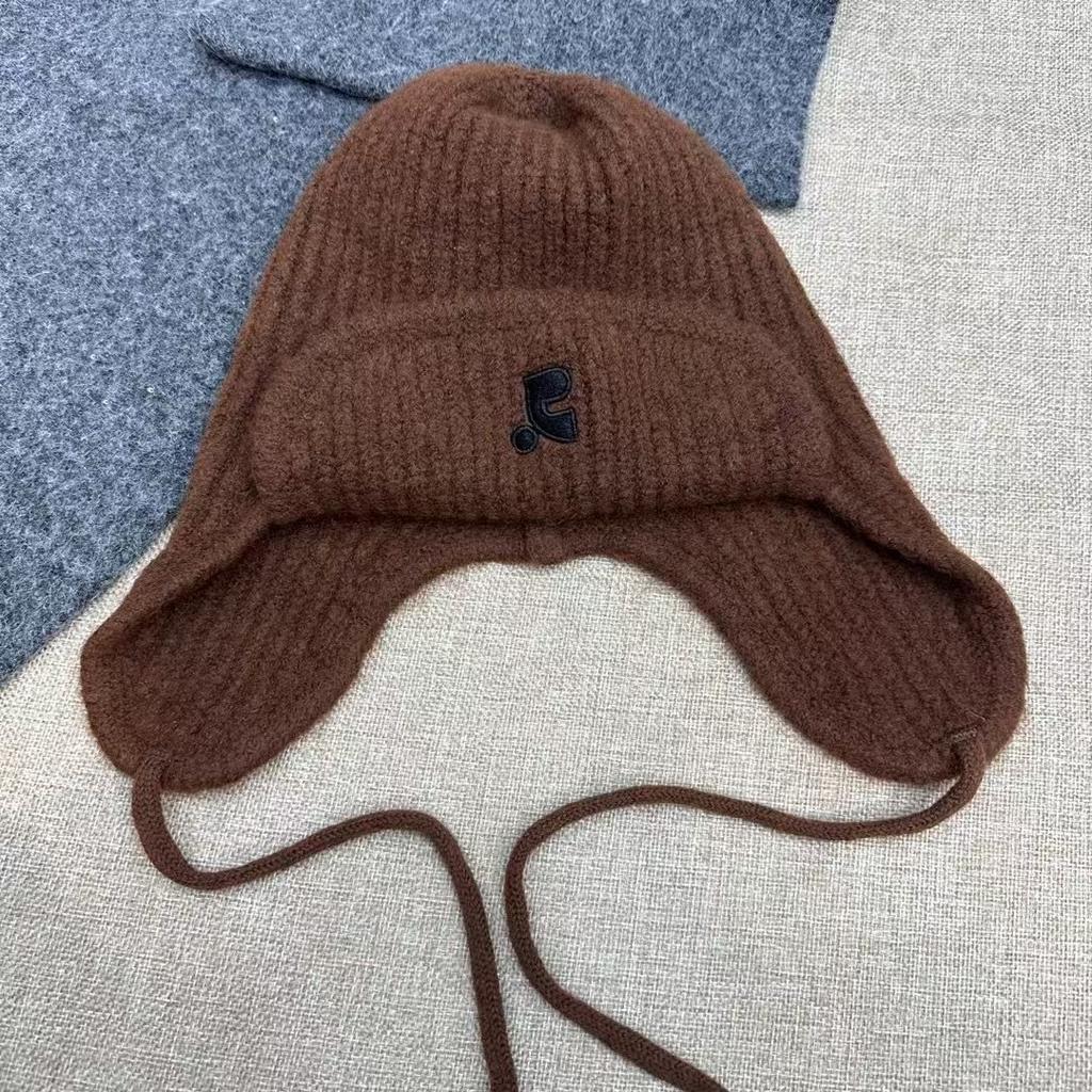 Korean Embroidered Cotton-blend Knitted Head Ear Protection Fashionable and Versatile Warmth and Thick Wool Hat In Autumn and Winter