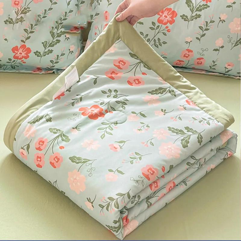 Fashion Flower Print Cool Blanket for Summer Light Skin Friendly Air Conditioner Comforter Single Double Bed Home Decor Quilt