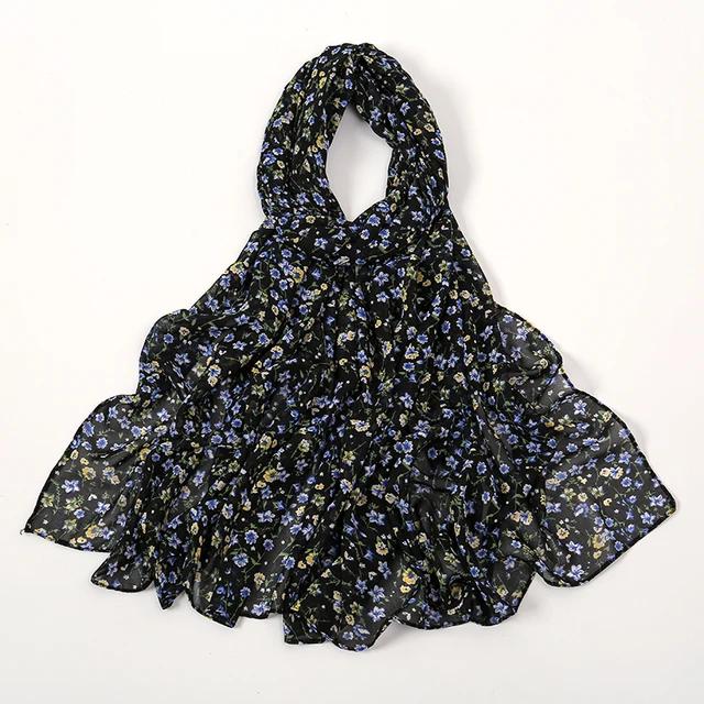 Floral Printed Bubble Chiffon Scarf Hijab Woman Muslim Hijab Long Shawl Maldives Women'S Headband Ramadan Islam Turban