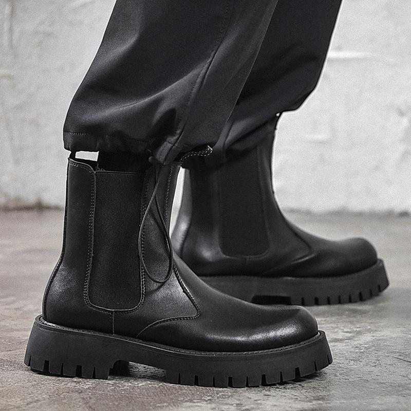 Fashion All-match Male Motorcycle Boots New Antiskid Male Walking Shoes Men Winter Plush Snow Boots Outdoor Mens Slip On High Top Shoes