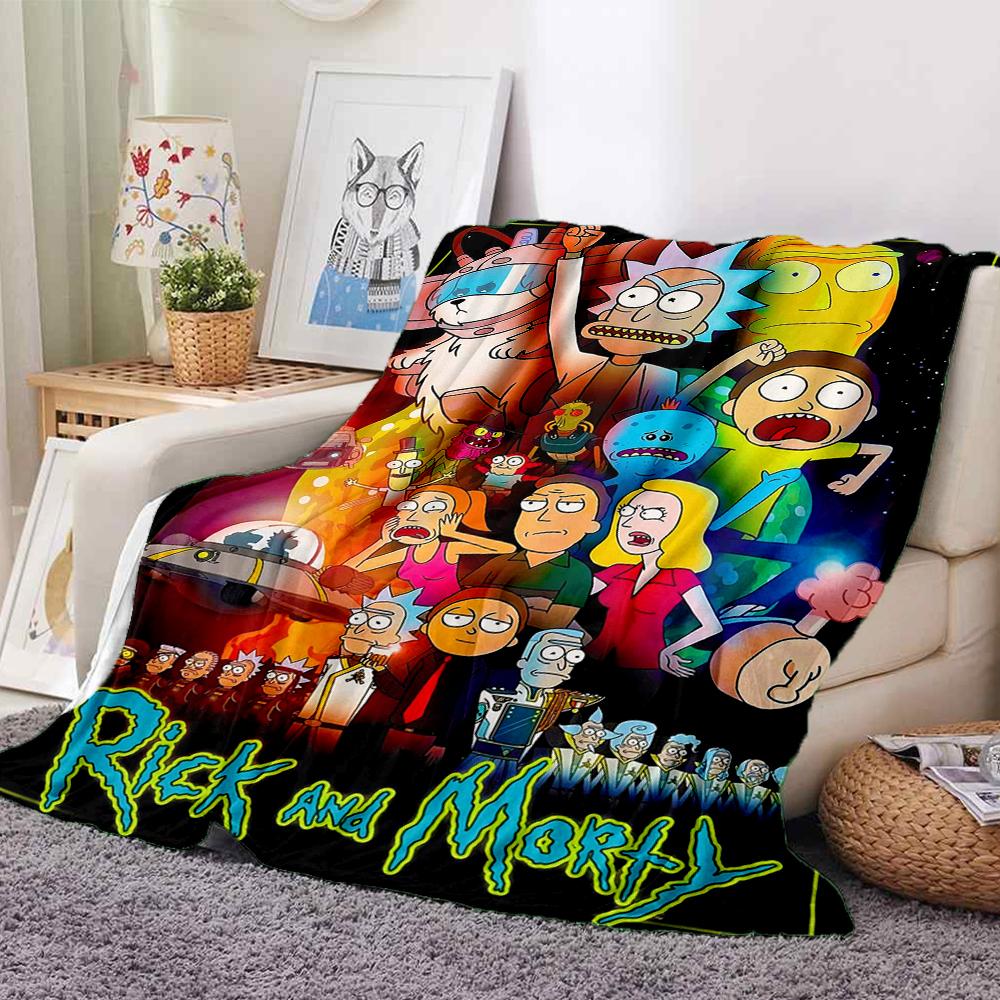 1Pc Rick Morty Adventure Flannel Blanket, Soft And Comfortable, Casual Warm, Camping Travel, Christmas, Halloween Xmas Gift L111