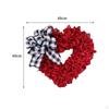 Red Heart Shaped Wreath Day 15.7in Plaid Bowknot Front Door Artificial Garland for Home Farmhouse