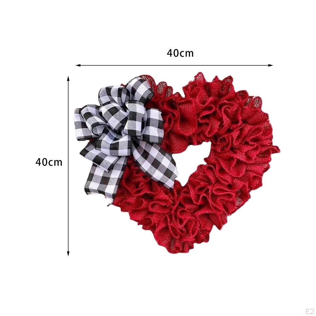 Red Heart Shaped Wreath Day 15.7in Plaid Bowknot Front Door Artificial Garland for Home Farmhouse