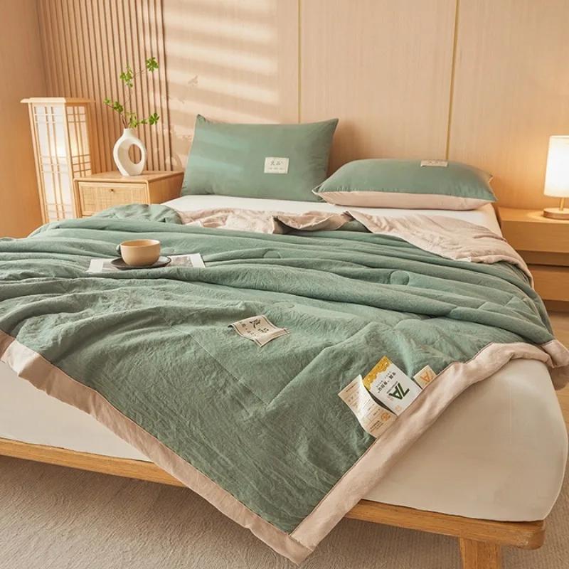 New 7A Antibacterial Wash Cotton Soybean Summer Cool Quilt Home Textile Pure Color Breathable Comfortable Quilt