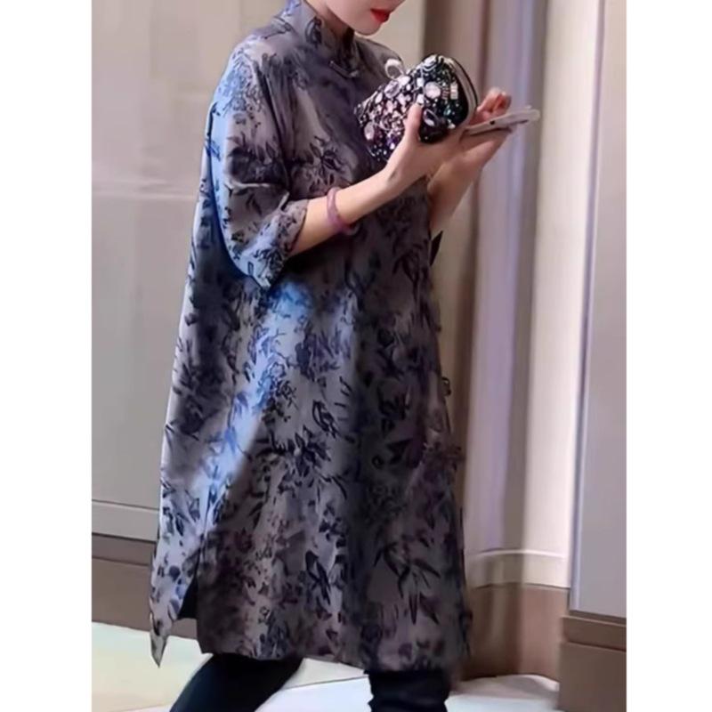 Plus Size Blue & White Porcelain Qipao Dress: Retro Chinese Style, Slimming Fit for Chubby Girls