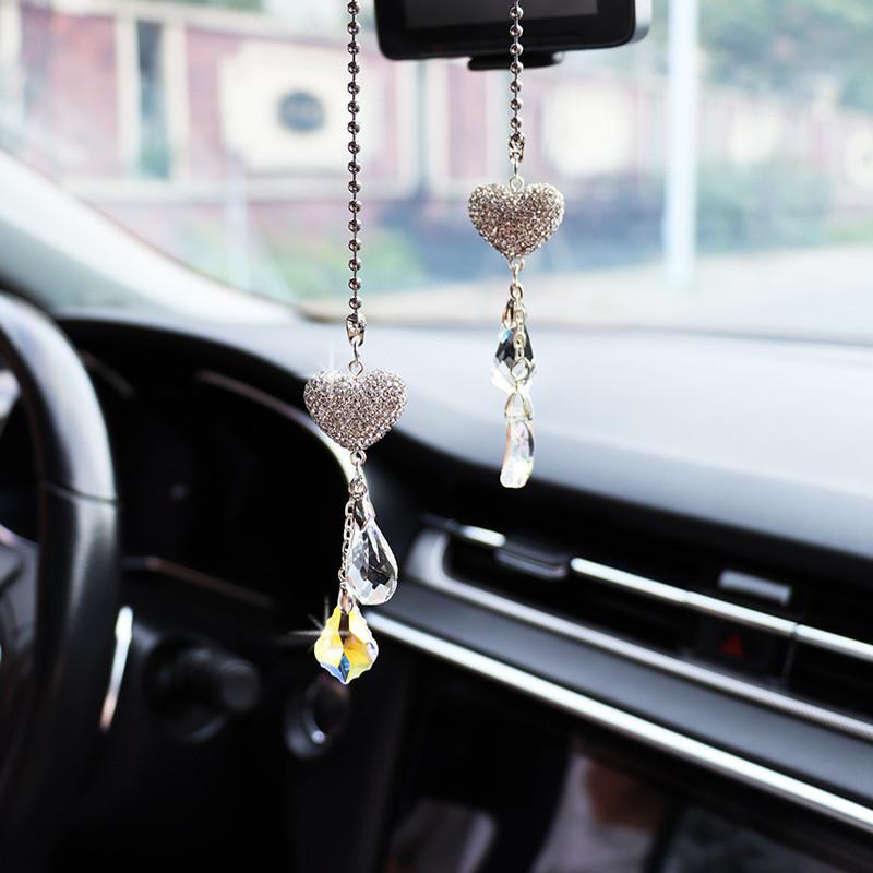 Car Rearview Mirror Pendant Decorative Crystal Hanging Ornament Simple Style Diamond Material