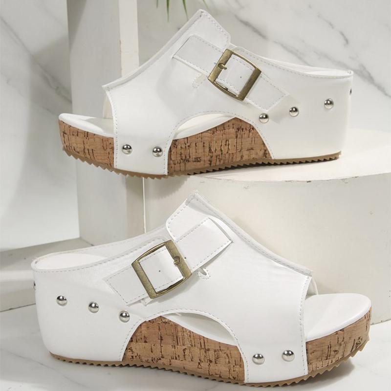 Fashion Outdoor Adjustable Strap Platform Sandals Women Summer Rivet Solid Wedges Women'sandals Slip-on Walking Sandles Woman