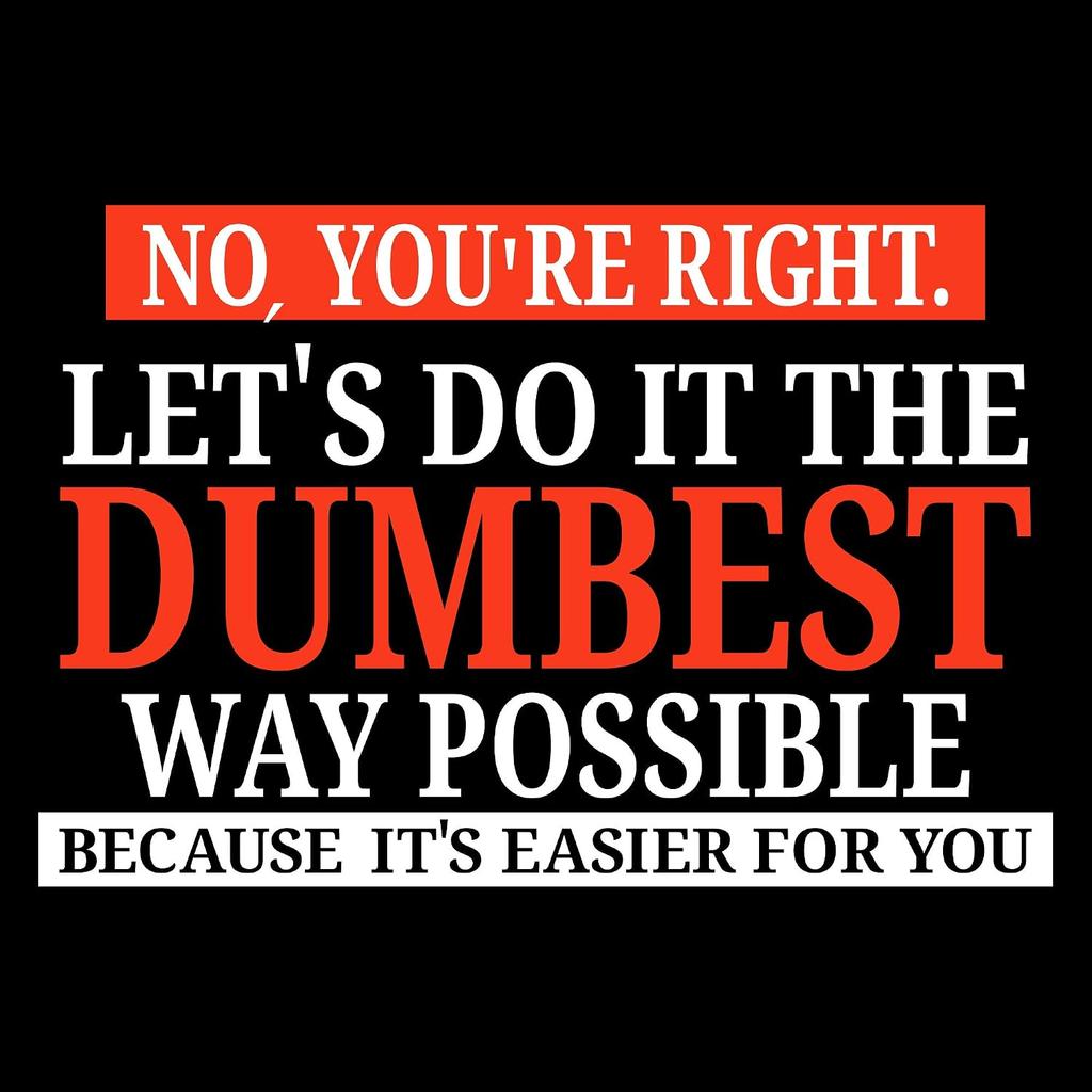 No You're Right Let's Do It The Dumbest Way Possible - Funny Sarcastic Humor Graphic T Shirt