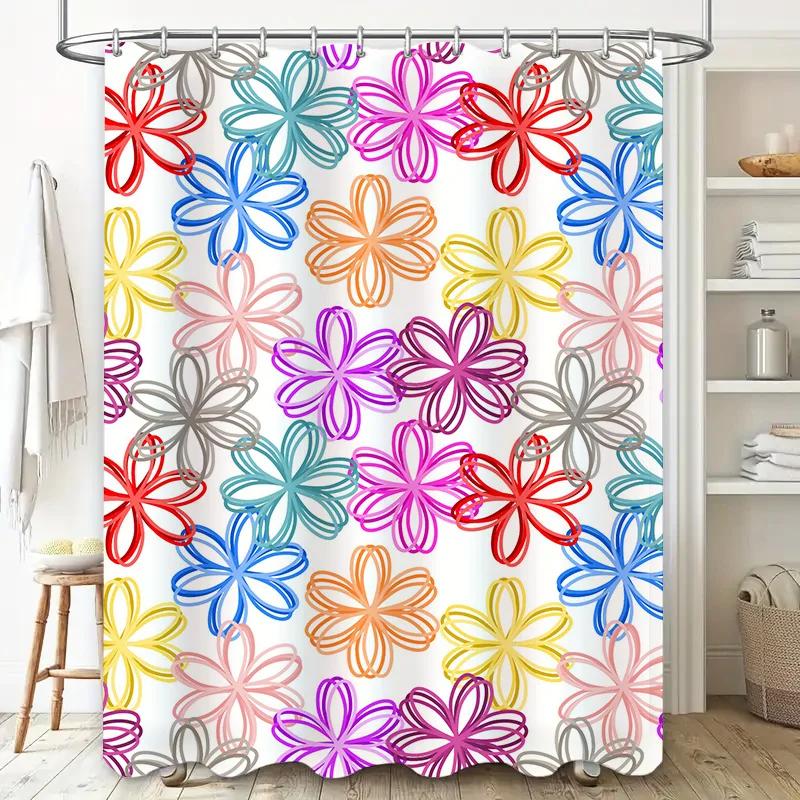Blossom Shower Curtain Multicolor Floral Print for Bathrooms Decor Waterproof Fabric with Hook Rings (Red-Yellow)