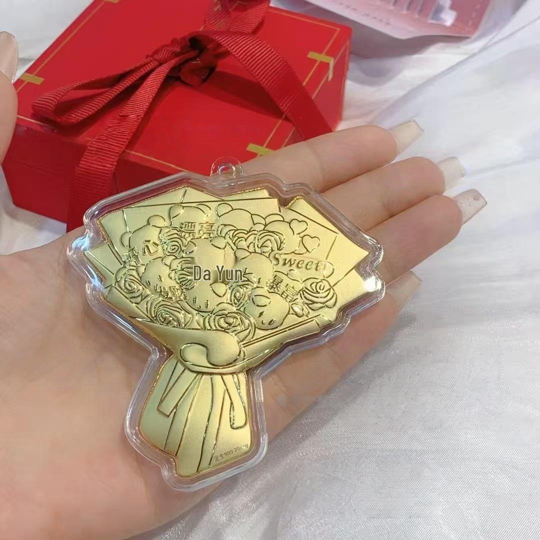 999 Pure Gold Sanrio Rose Bouquet Ornament - Perfect Gift for Girlfriend, Wife, or Lover on Valentine s Day.