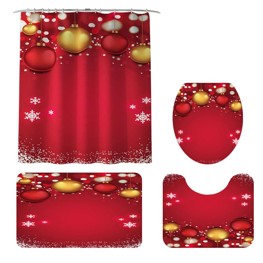 Christmas Series Shower Curtain Rug Lid Toilet Cover Mat Bath Mat Set Bathroom Supplies