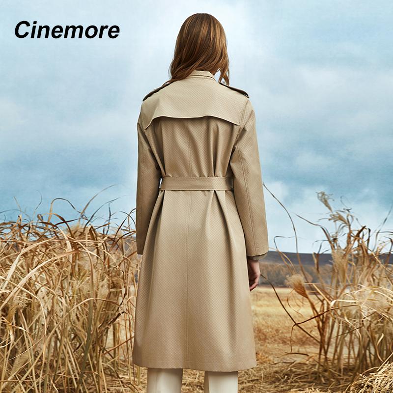 Cinemore Autumn Women's Trench Coat Waterproof Casual Luxury Long Windbreaker Jacket Zip Up Stand Collar Belted Slim Overcoat