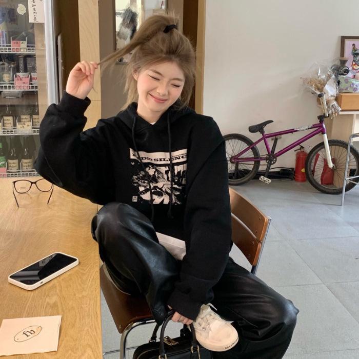 BM style Brandy same style Yang Mi same style Radio rock guitarist printed sweater bm loose hooded jacket 3XL