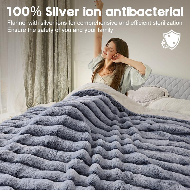 Imitation Rabbit Fur Striped Electric Blanket Warm Leg Blankets European and British Standard Plug Heating Blankets Double Layer Plush Bed Sheets