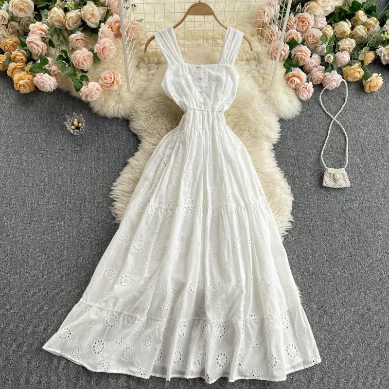 Buy Summer Hollow Out Beach Style Beige Dress Women Slash Neck A-Line  Knee-Length Slim Ruffles Party Clothing at affordable prices  free  shipping, real reviews with photos  Joom