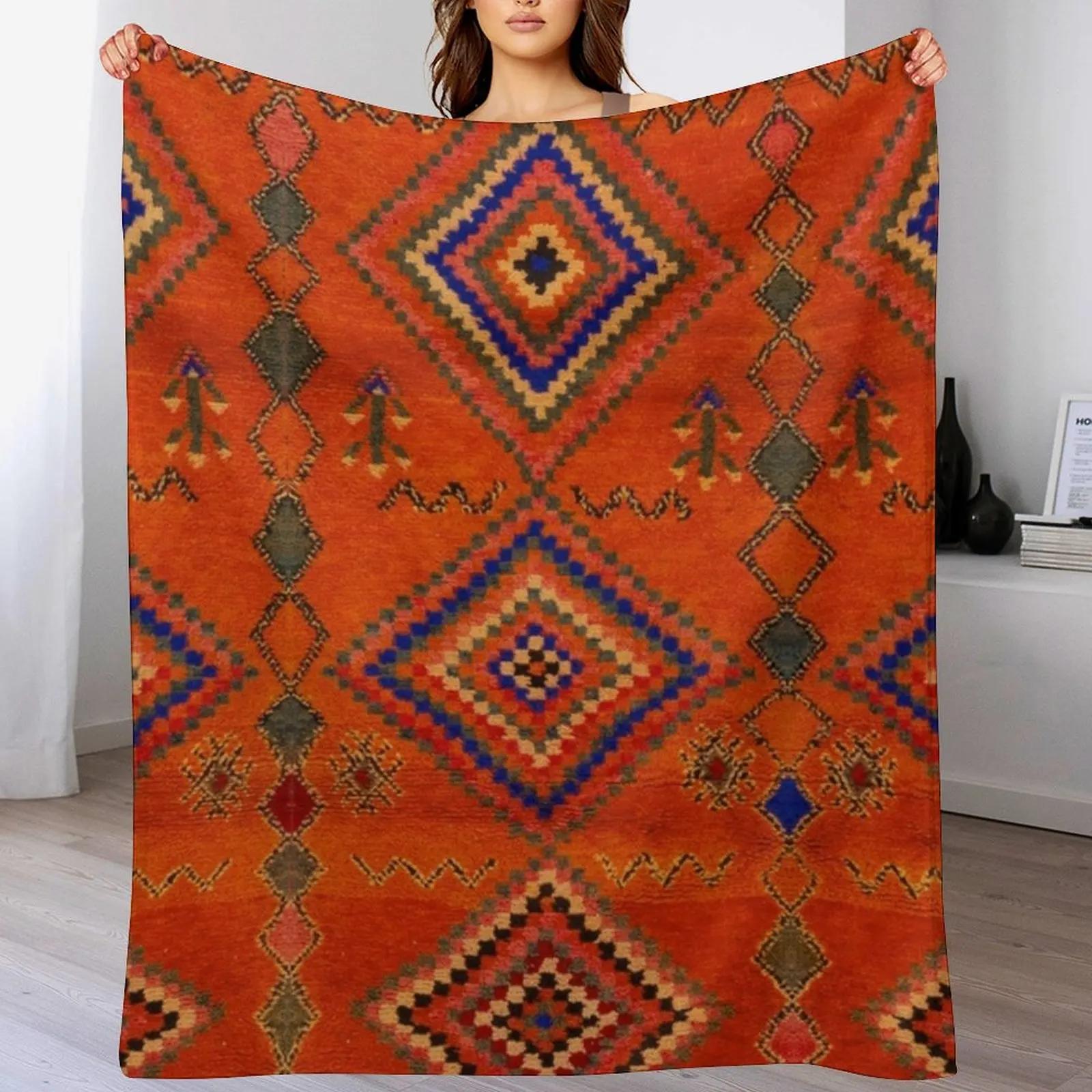 Creative Homewares Unisex Orange Oriental Moroccan Rug Throw Blanket Soft Breathable Blanket For Night Sleeping