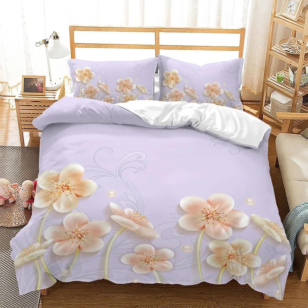 Spring Flowers Pink Sakura Comfortable Duvet Quilt Cover Pillowcase Bedding Set Children Bedroom Decoration Home Textile