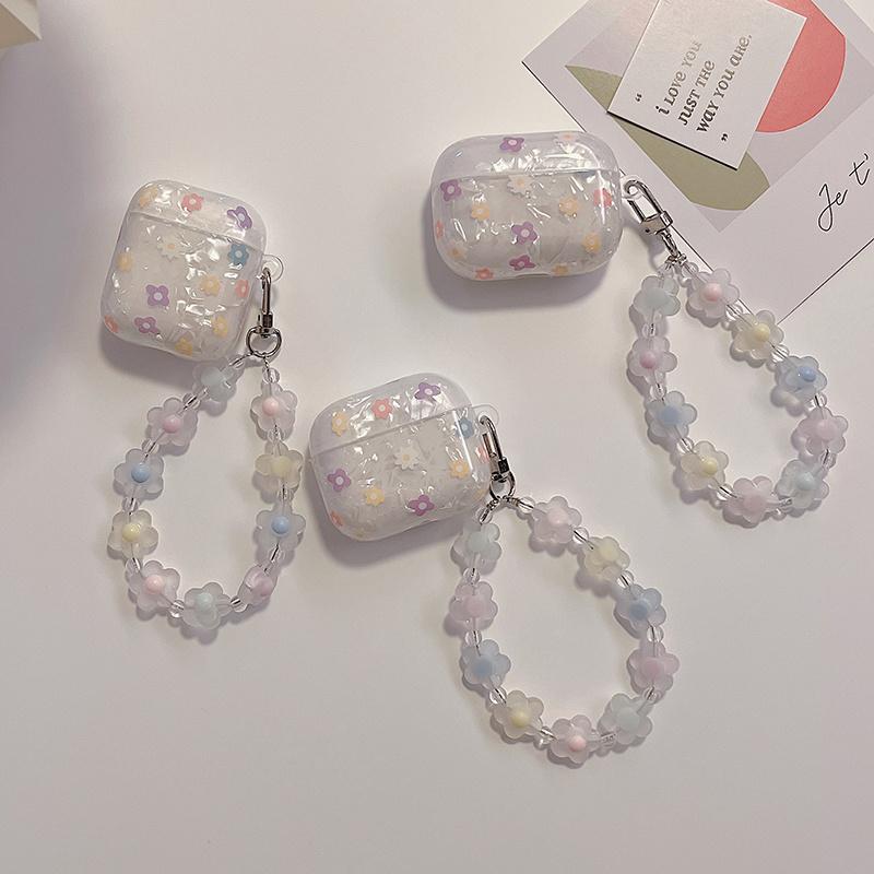 For Apple AirPods 3 Stylish Flower Pattern Bluetooth-compatible Earphone TPU Protective Cover Flower Hand Strap Design Case