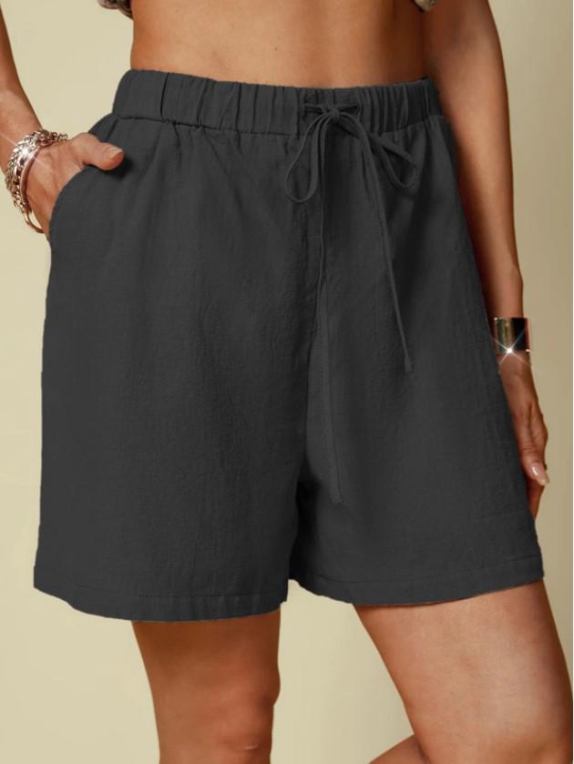 2024 Women's Cotton Linen Loose Casual Shorts with Elastic Waist and Drawstring