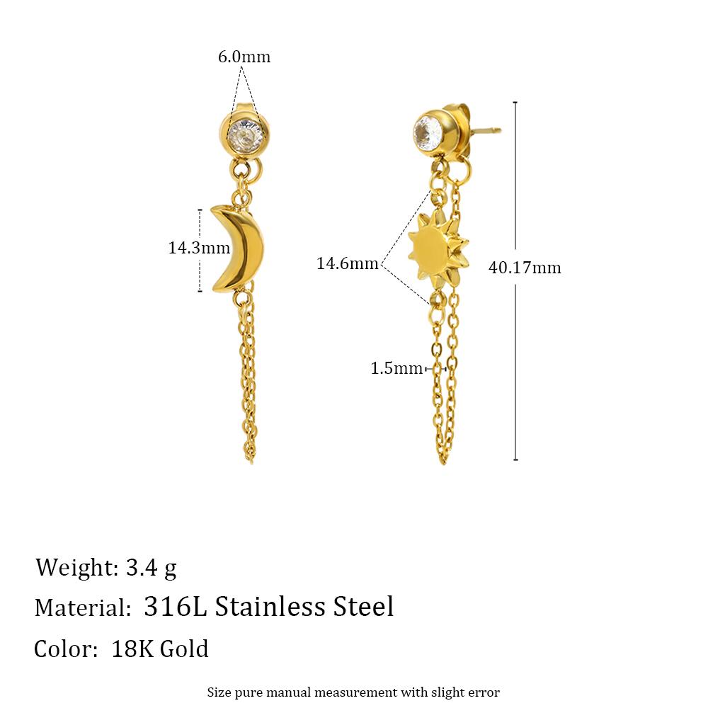 

MamacitaSlay 316L Stainless Steel Sun Moon Star Bracelet Earrings Waterproof 18K Gold Plated Jewelry Creative Accessories Gift