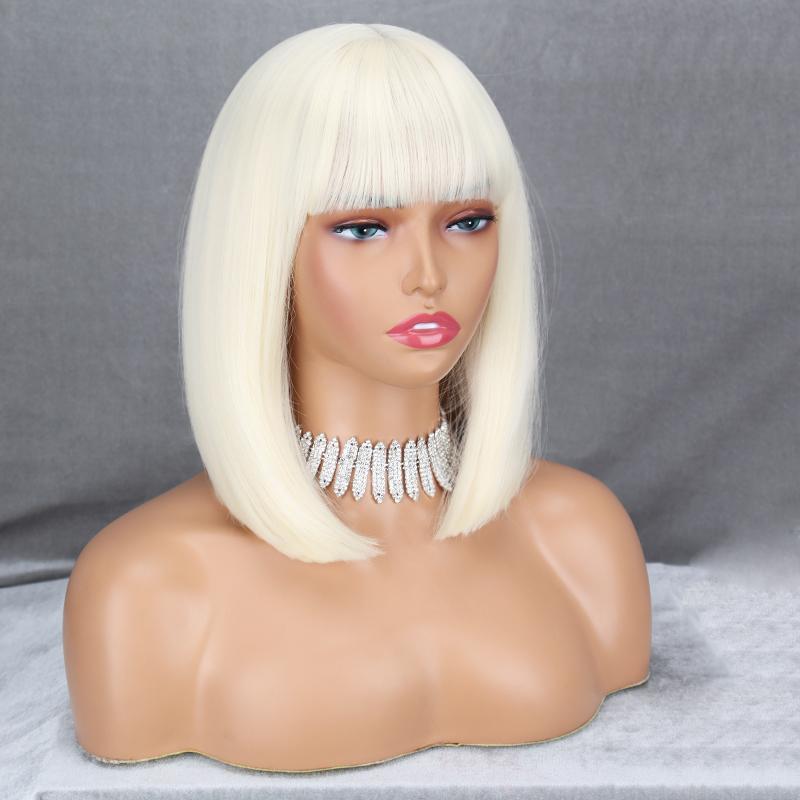 MISS WIG Ženy Krátká rovná Bobová paruka s ofinou Syntetické vlákno Přírodní Rovná Bobová Cosplay Paruka na denní nošení Paruka po ramena