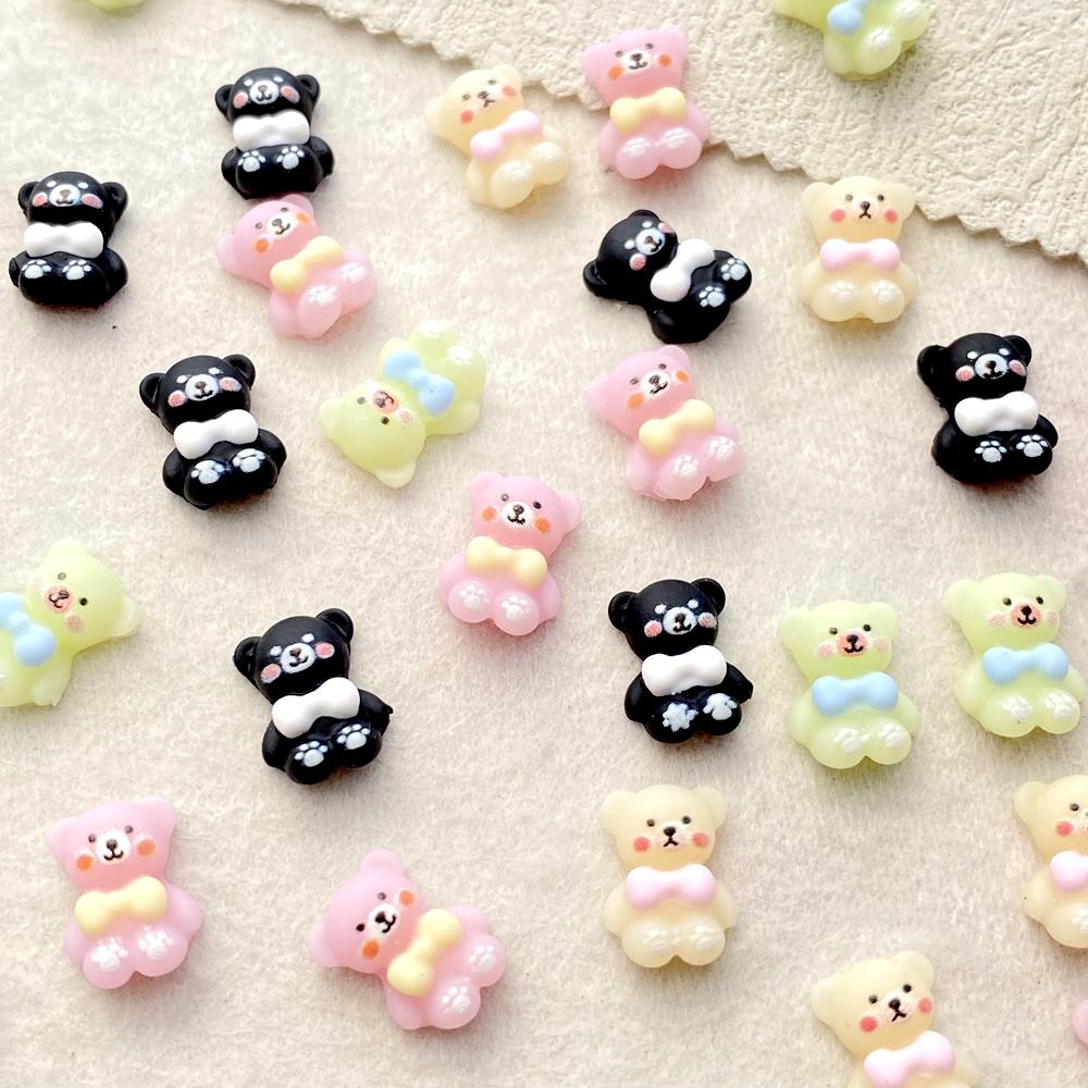 50pcs Mix Resin Colorful Mini Bow tie teddy bear Nail Art Flatback Stone Applique DIY Christmas Charms Scrapbook Decor Crafts