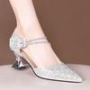 Pointed Toe High Heels Rhinestones Women's Closed Sandals Designer New Breathable Fashion Luxury 2025 Casual Ladies Shoes Sale