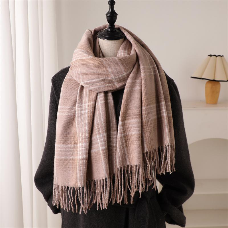 Women'S Vintage Plaid Scarf - Geometric Pattern, Warm & Stylish Winter Accessory, Versatile for Casual or Formal Outfits Perfect for Fall and Winter