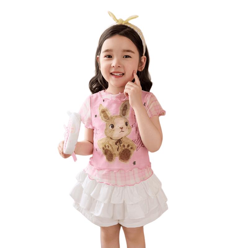 LUSON Girls' Cartoon Mesh Short-Sleeve T-Shirt