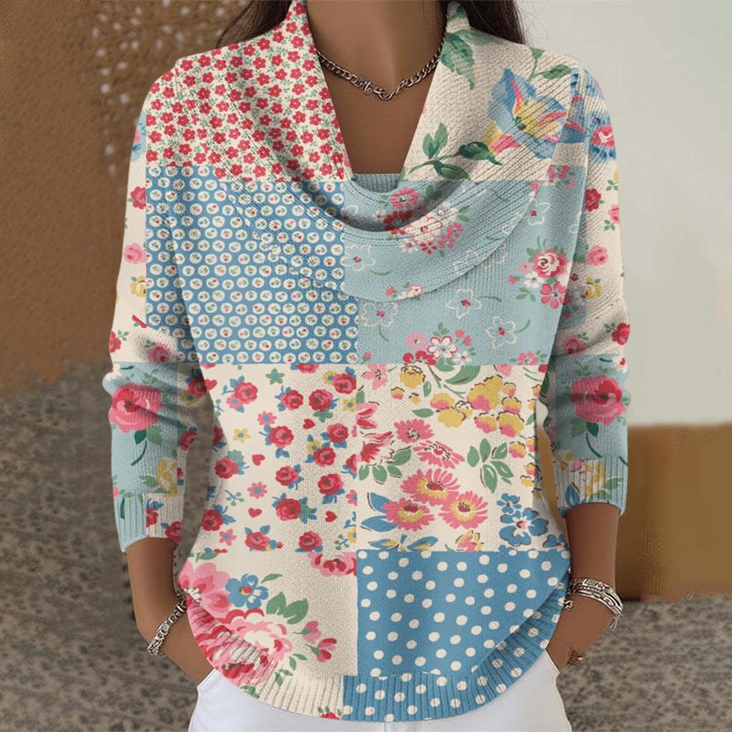Dámský ležérní a módní svetr s dlouhým rukávem a potiskem, kulatým výstřihem