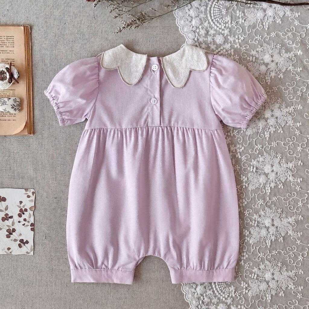 Floral Print Khaki Newborn Romper with Doll Collar - Summer Outdoor Jumpsuit