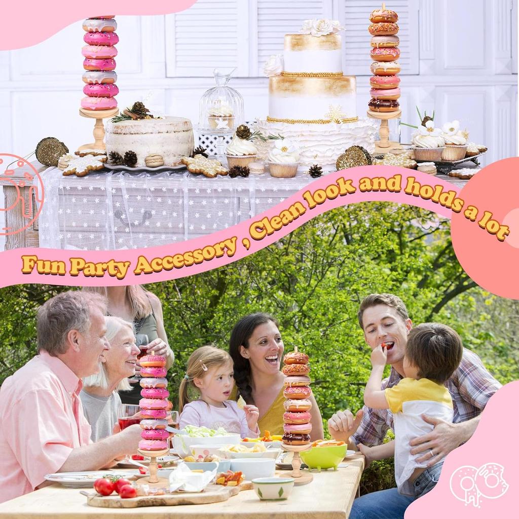 Wooden Donut Display Stand 4 Pack, Detachable Bagel Holder Stand, Dessert Table Tower Display Stand for Donut display Holder for Doughnut Birthday,